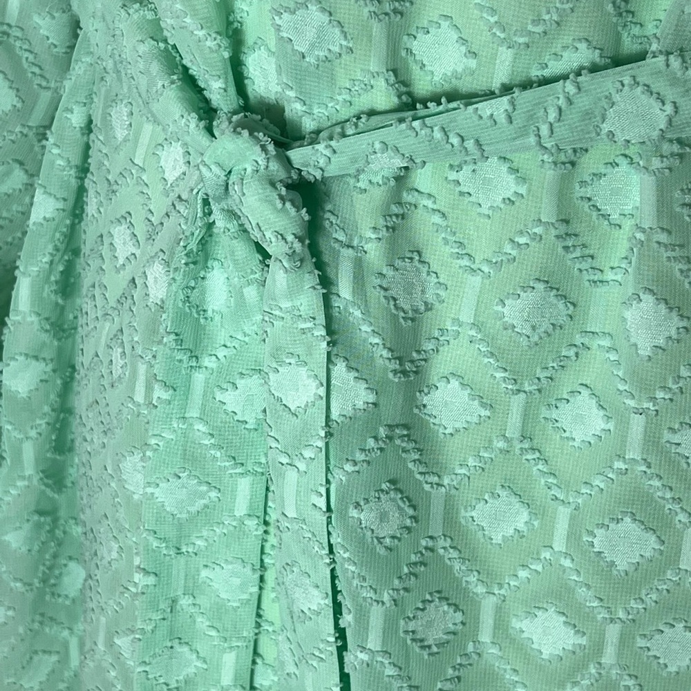 ANTHROPOLOGY BIRDCAGE BELTED SHIFT DRESS SM MINT TEXTURED FABRIC SHEER SLEEVES - Picture 4 of 13